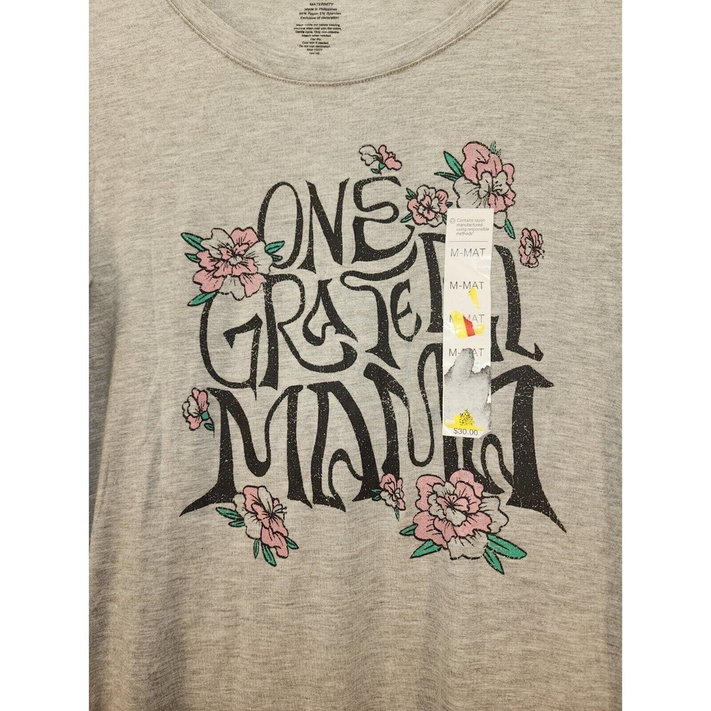 Sonoma Maternity Long Sleeve Shirt Medium Gray Grateful Mama Ruched Graphic Tee - Picture 2 of 7